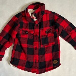 Boys XS(4/5) Red and Black Buffalo Plaid Button-Down Shirt Sherpa Lined Jacket